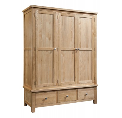 Dorset Oak Triple Wardrobe With 3 Drawers